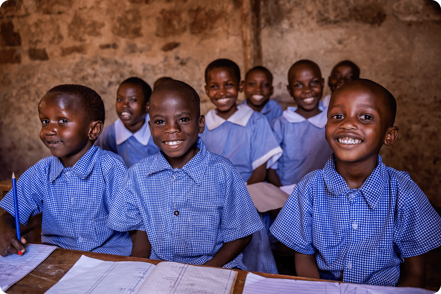 Smiling children in school uniforms