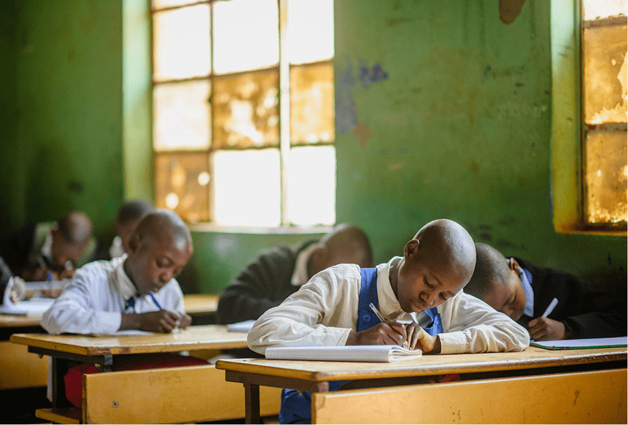 Students concentrating in a classroom