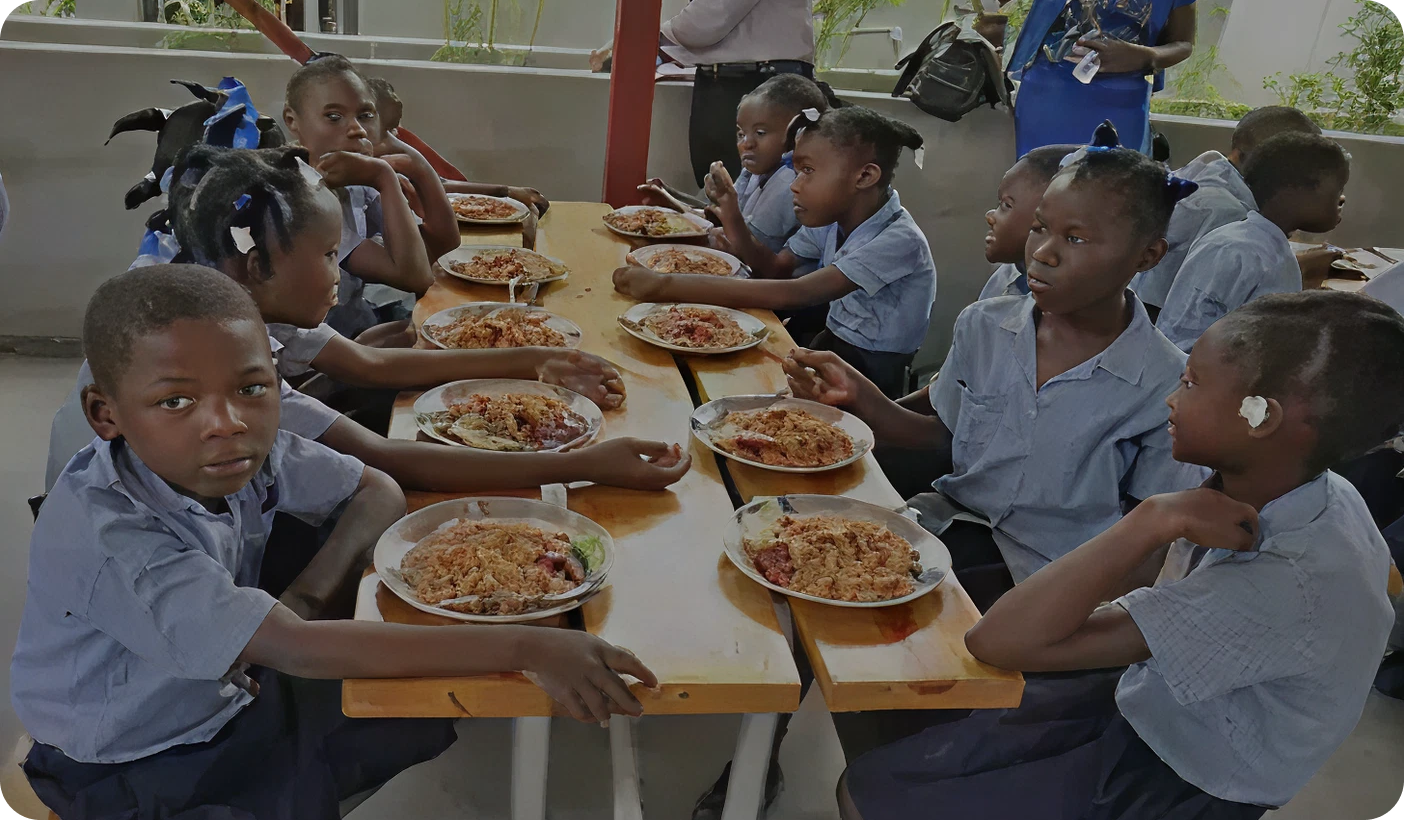 Students enjoying a meal together
